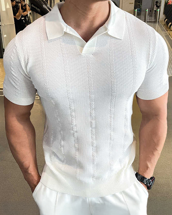 White ice silk short-sleeve polo shirt