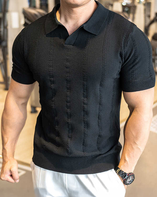 Black ice silk short-sleeve polo shirt