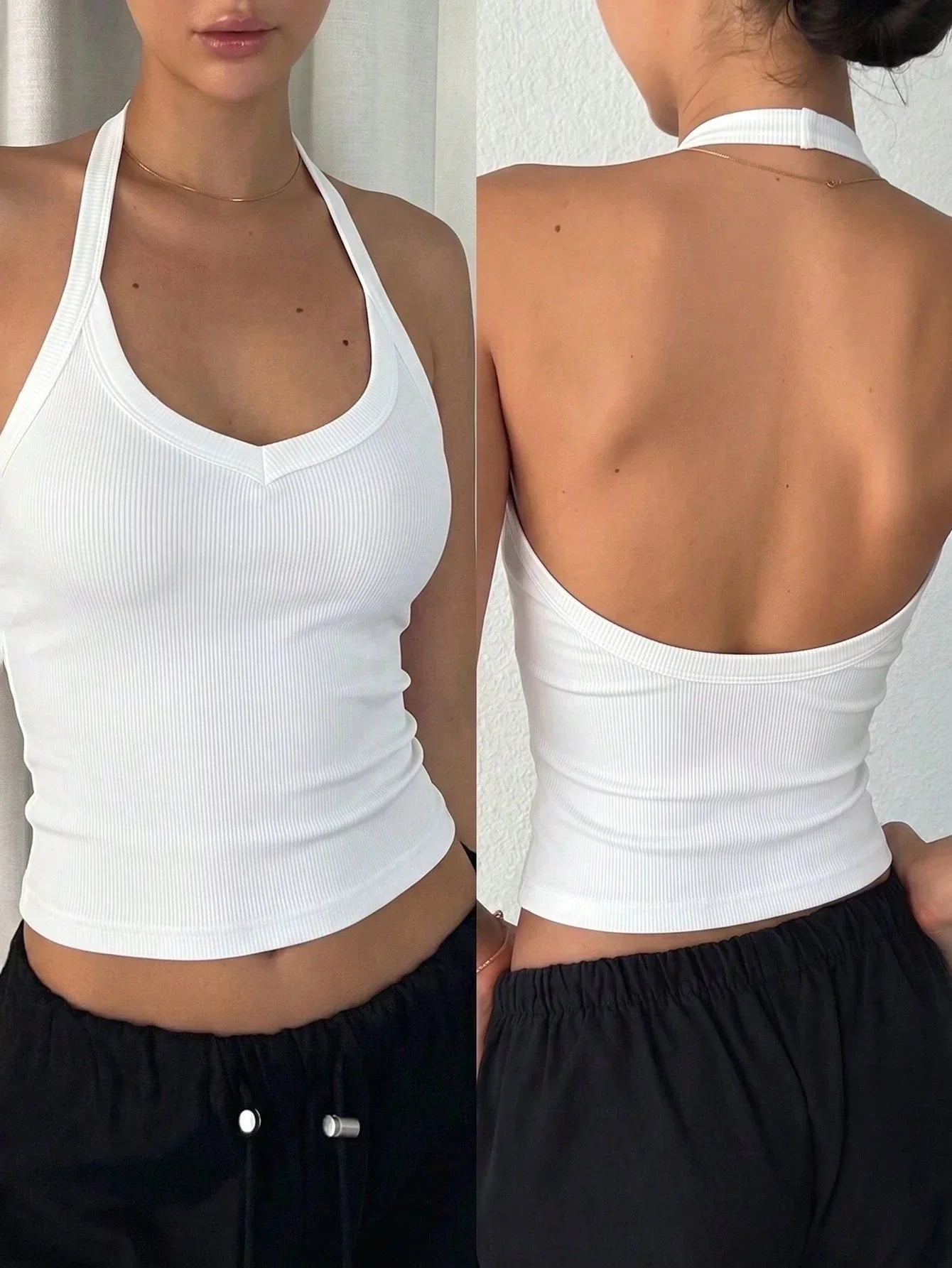 White backless knit camisole tank top