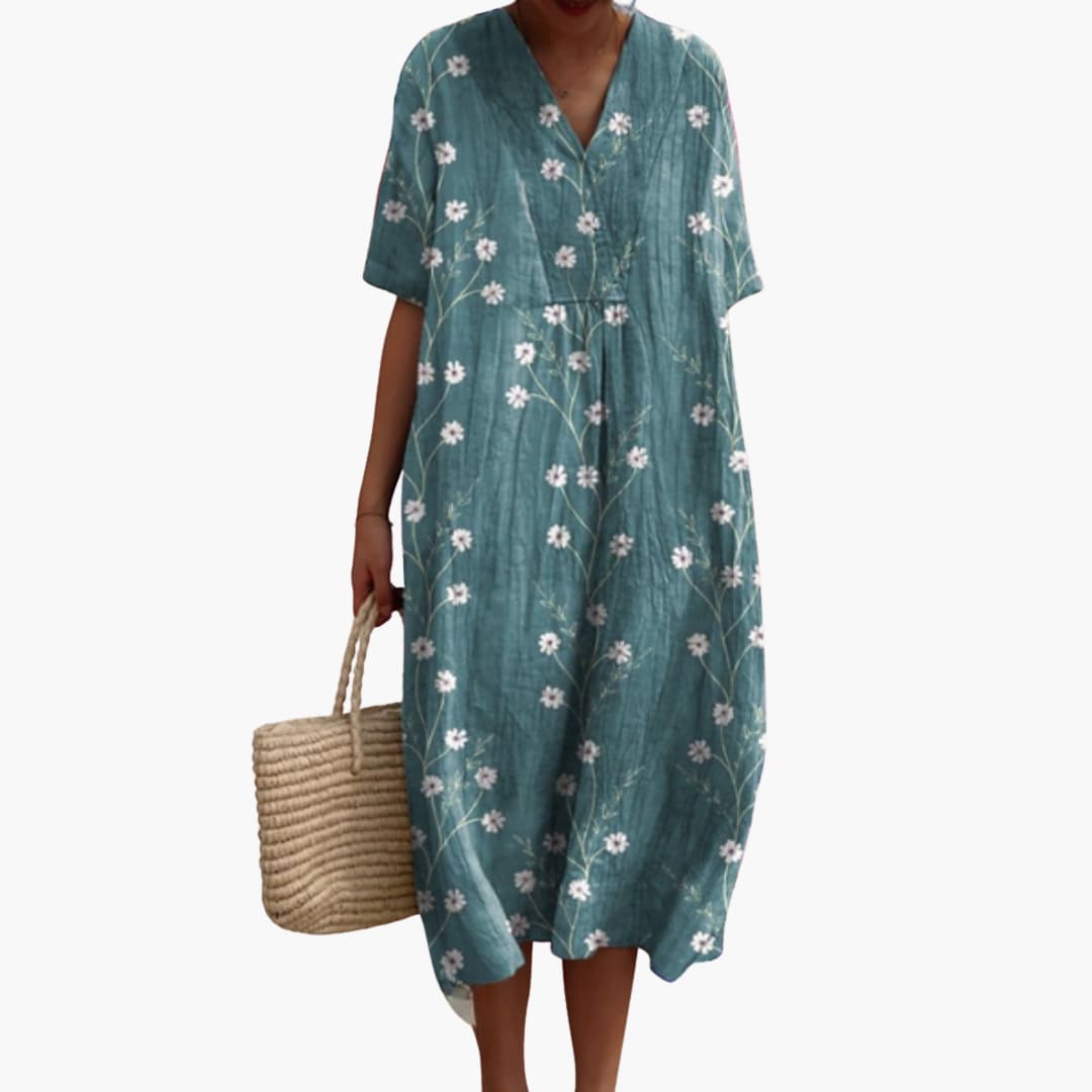Floral Cotton V-Neck Oversized Midi Dress