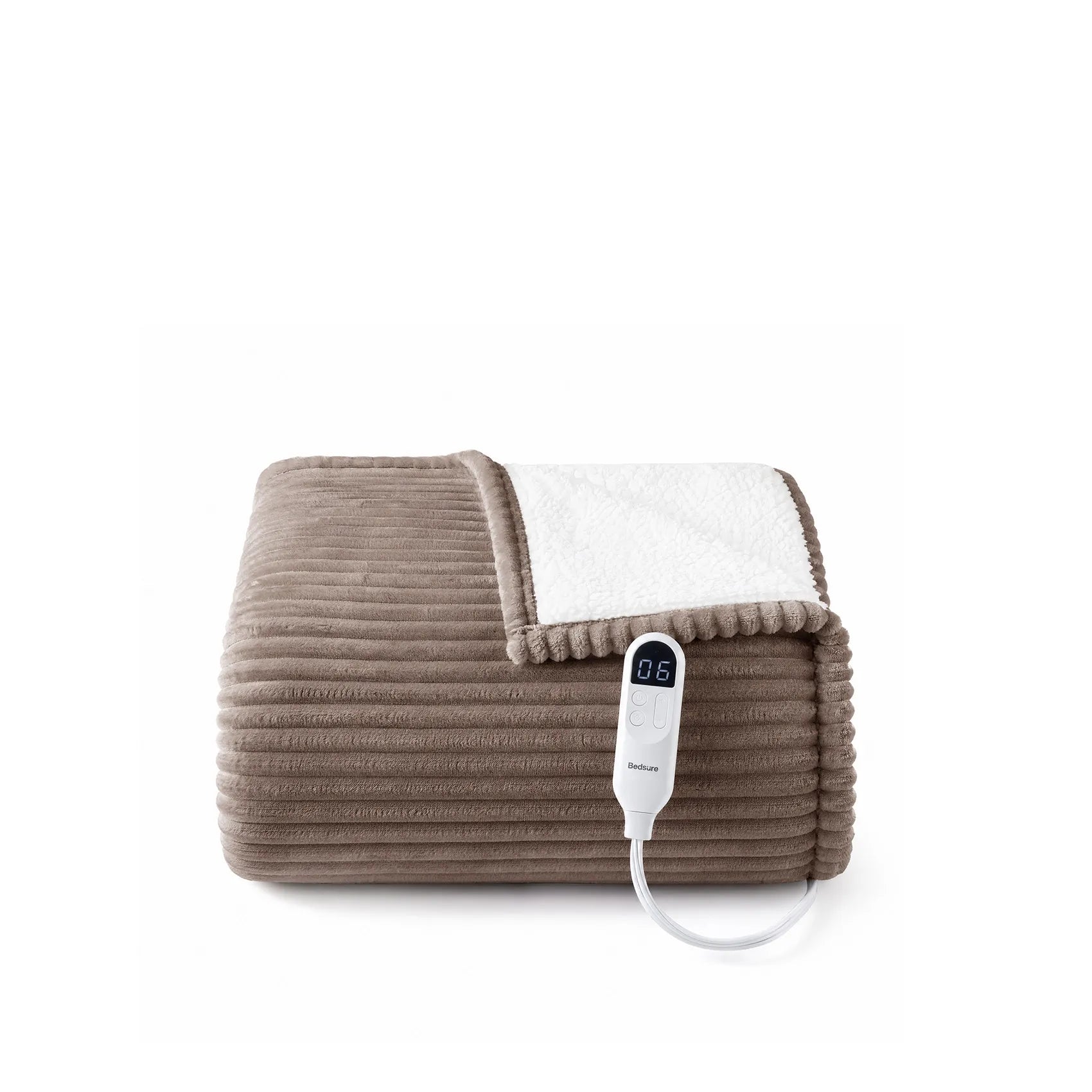 Ribbed flannel heated blanket - Brown