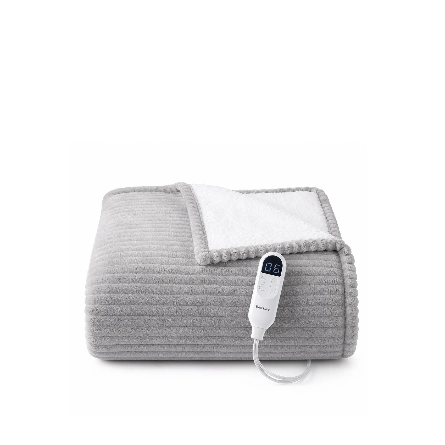 Ribbed flannel heated blanket - Harbor Mist