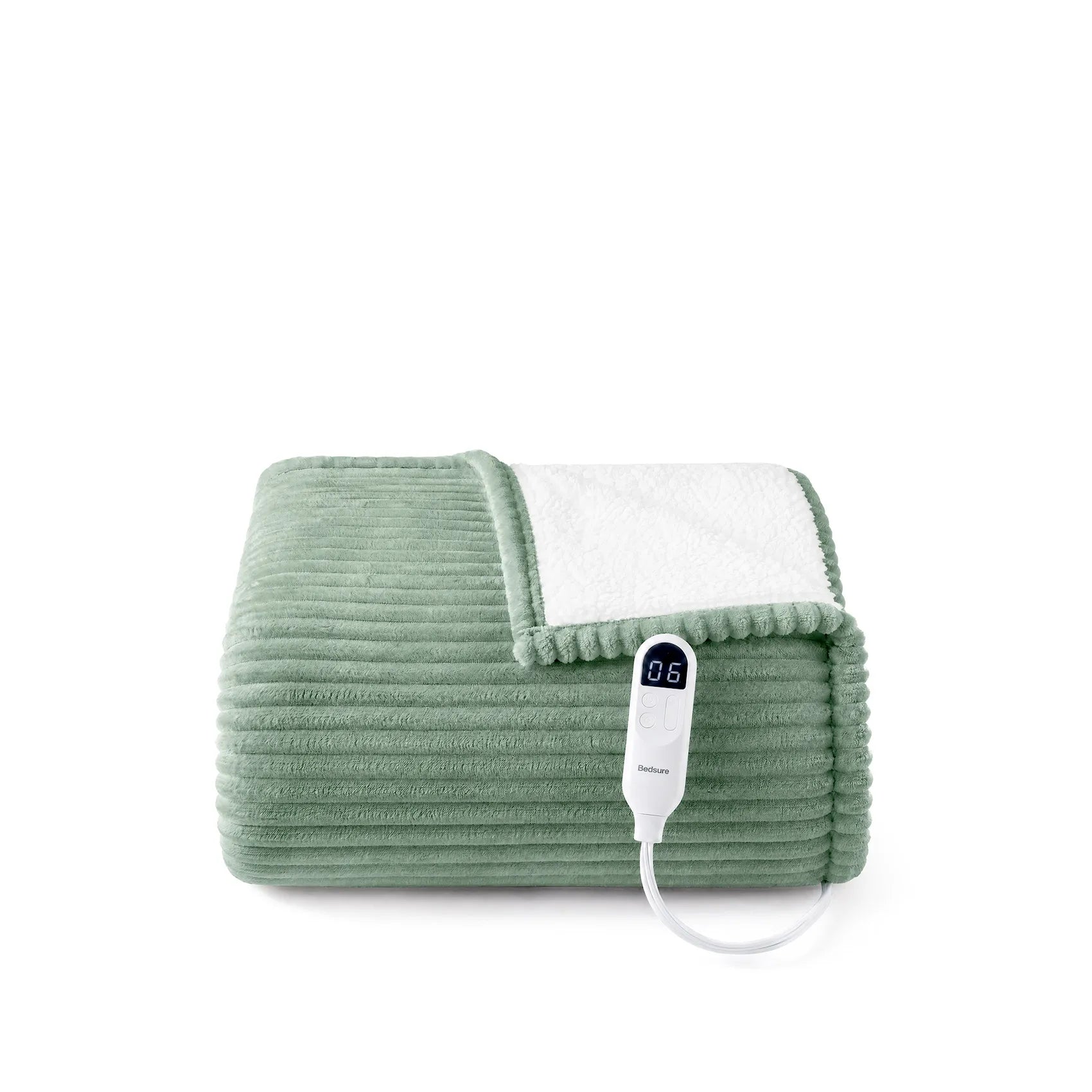 Ribbed flannel heated blanket - Green