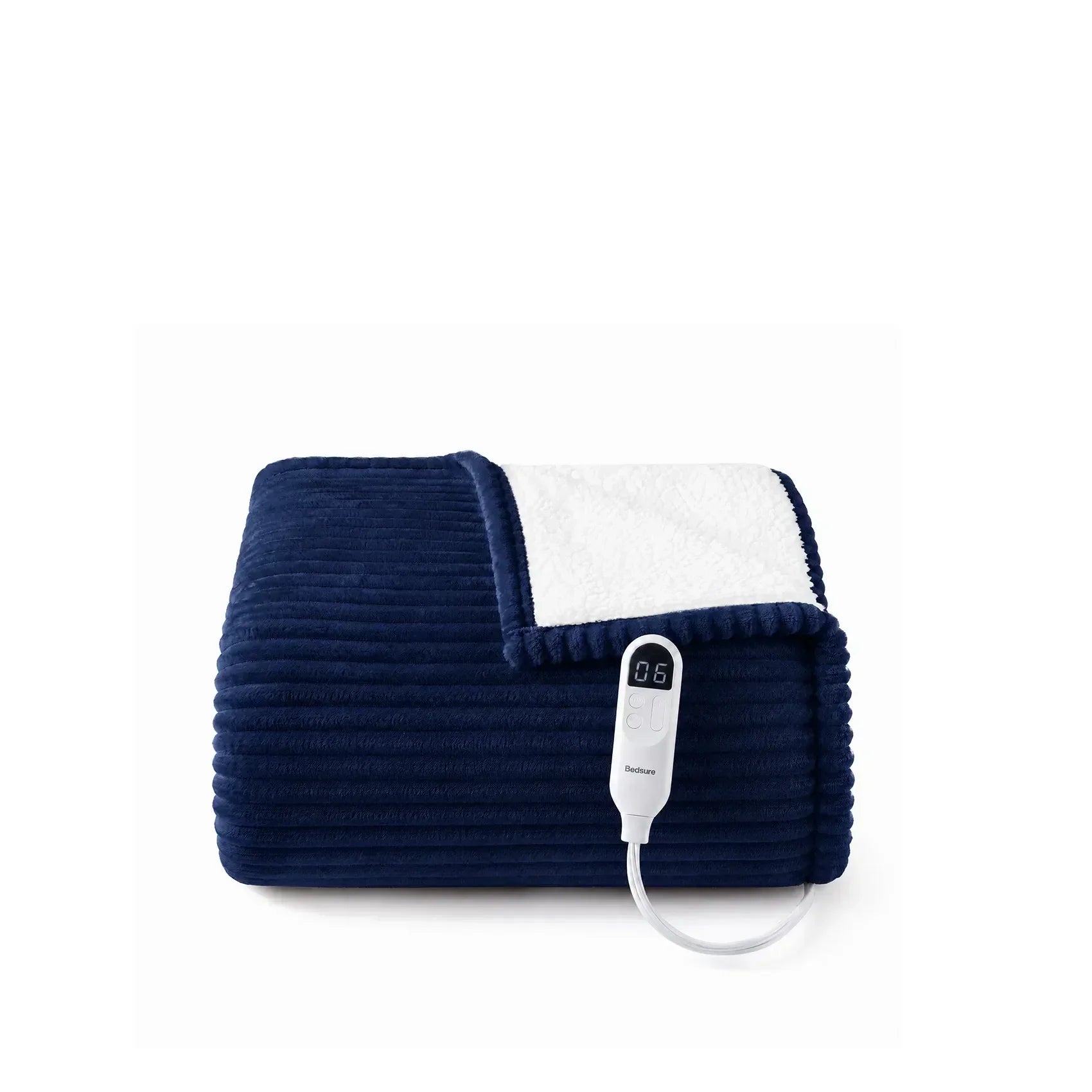 Ribbed flannel heated blanket - Navy