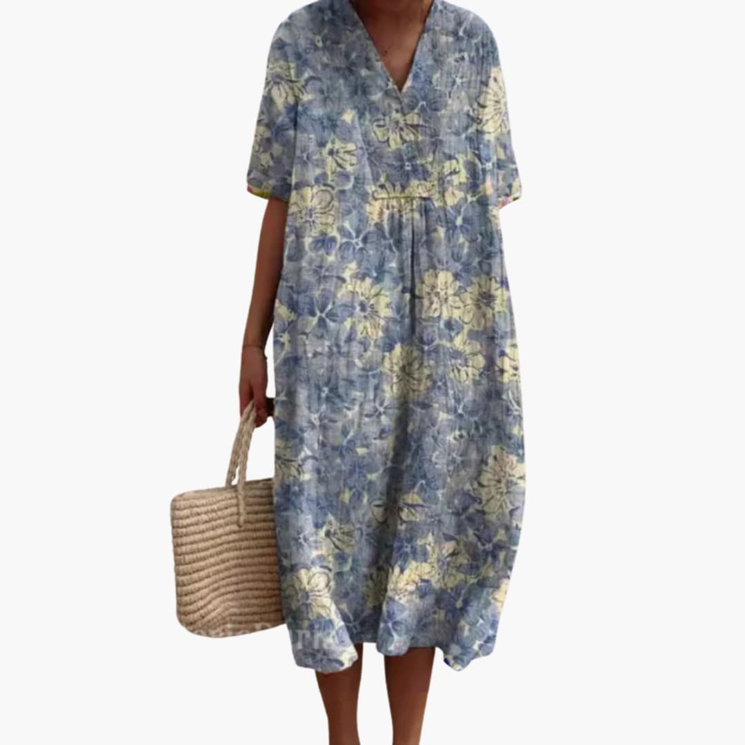 Floral Cotton V-Neck Oversized Midi Dress