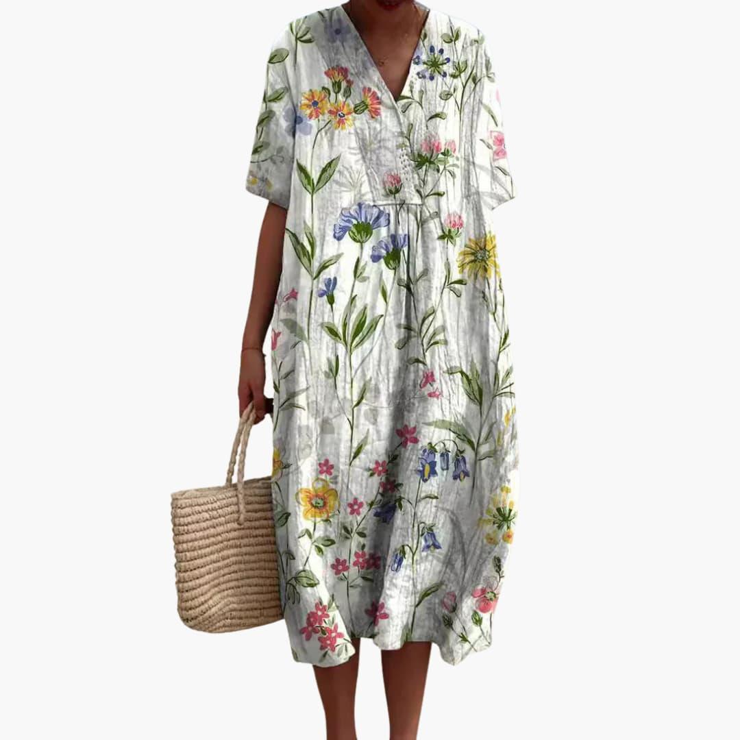 Floral Cotton V-Neck Oversized Midi Dress