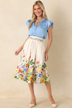Women's A Beautiful Arrangement Ivory Multi Floral Cotton Midi Skirt | 98% Cotton & 2% Spandex Contrast: 98% Cotton & 2% 6