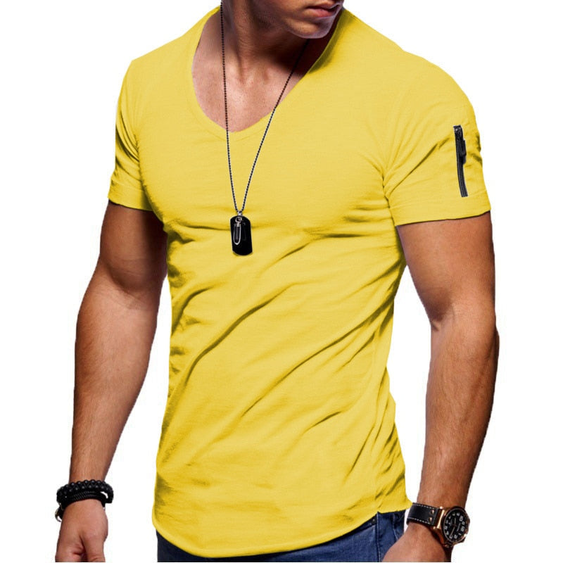 Men's V-neck breathable active fit t-shirt in Yellow