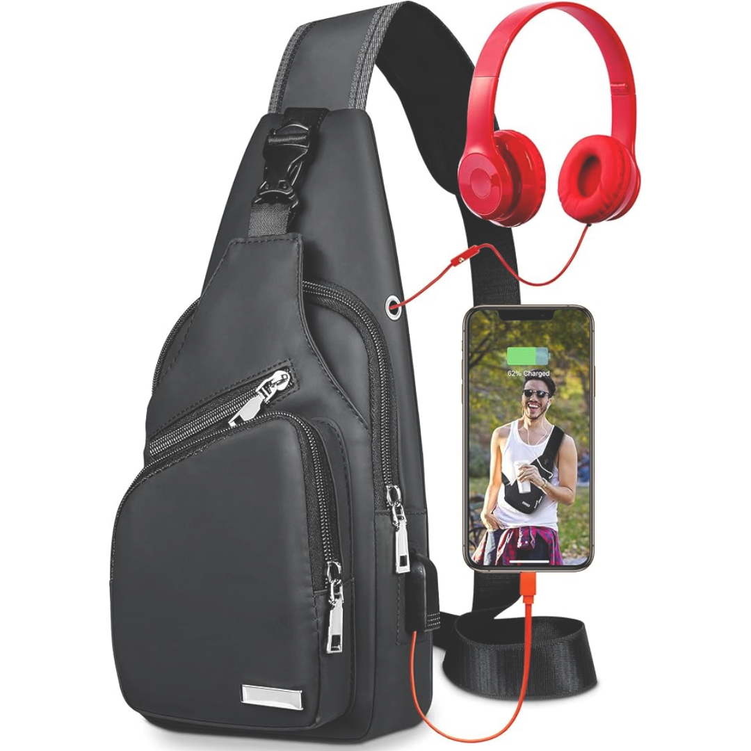 Compact waterproof sling bag worn across the body