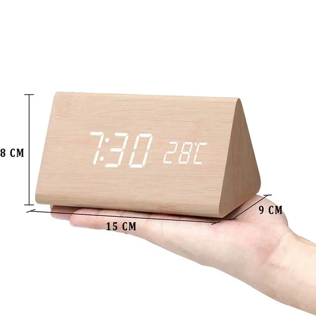 Wood triangle LED alarm clock