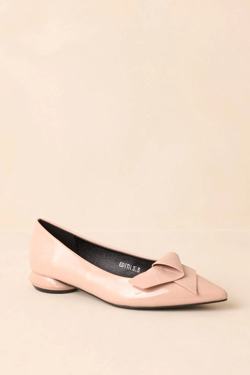 Women's All These Years Beige Patent Faux Leather Pointed Toe Flats | All Man Made Materials 1