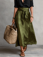 Bohemian Chic | Women's Black & Olive Satin Midi Matching Set | Effortless Style