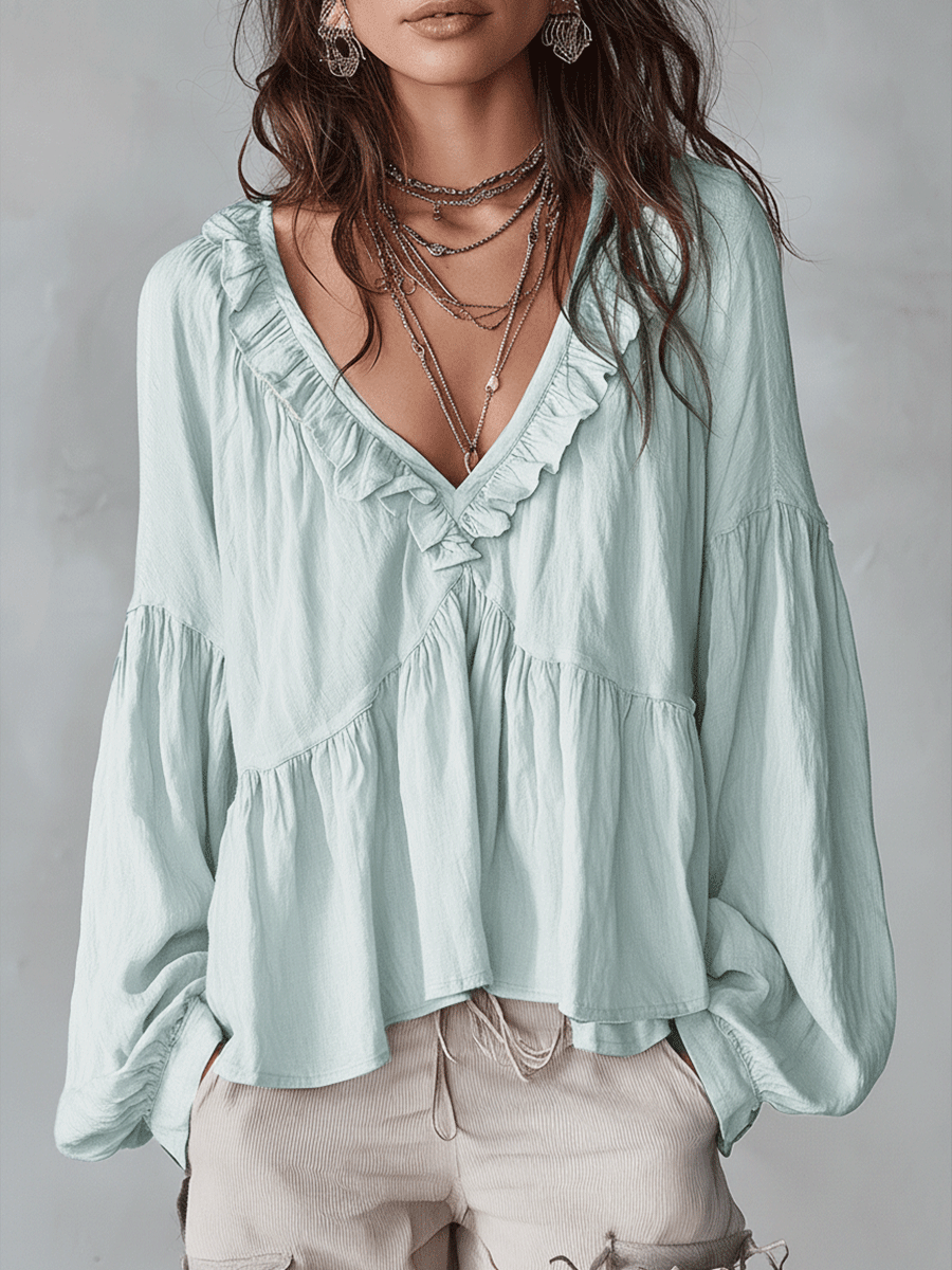 White ruffle blouse - vintage feminine design