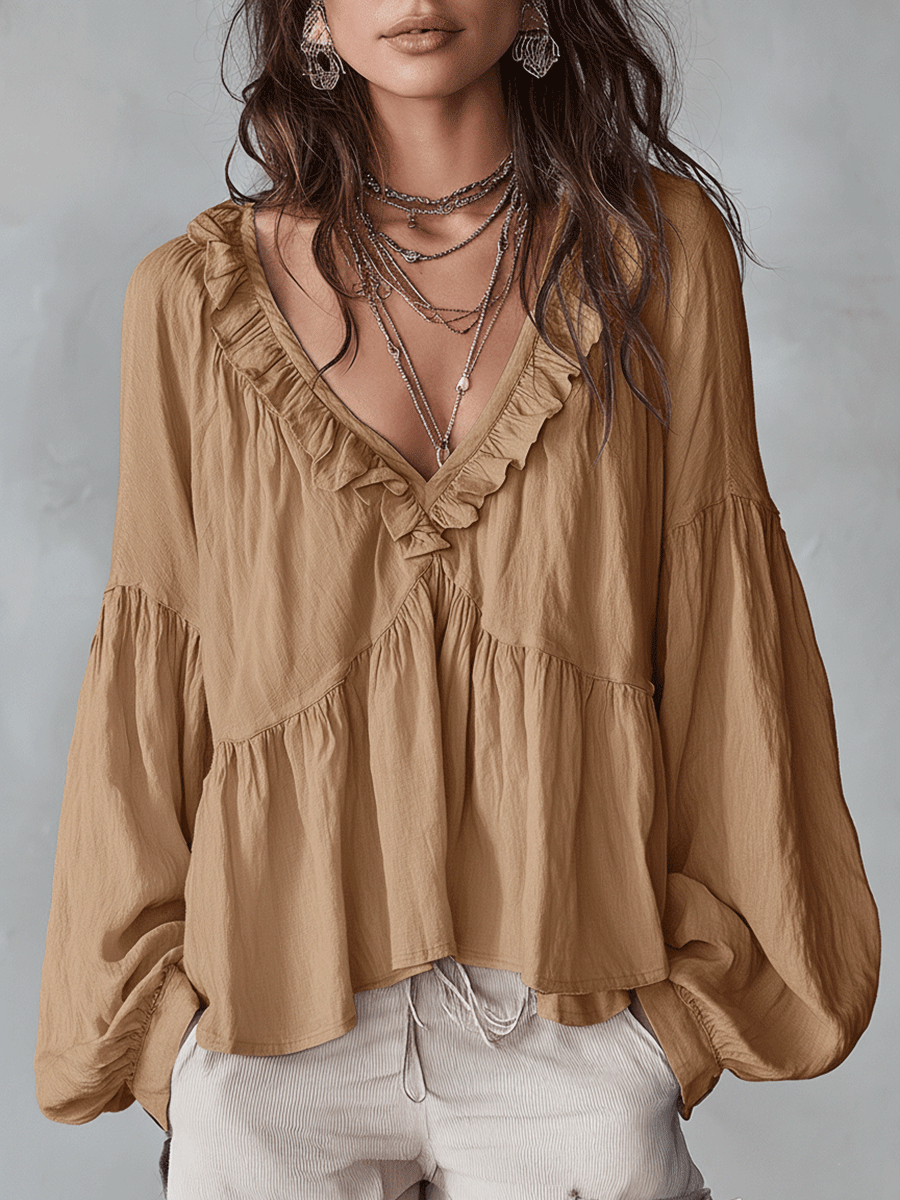 White vintage ruffle blouse - relaxed fit