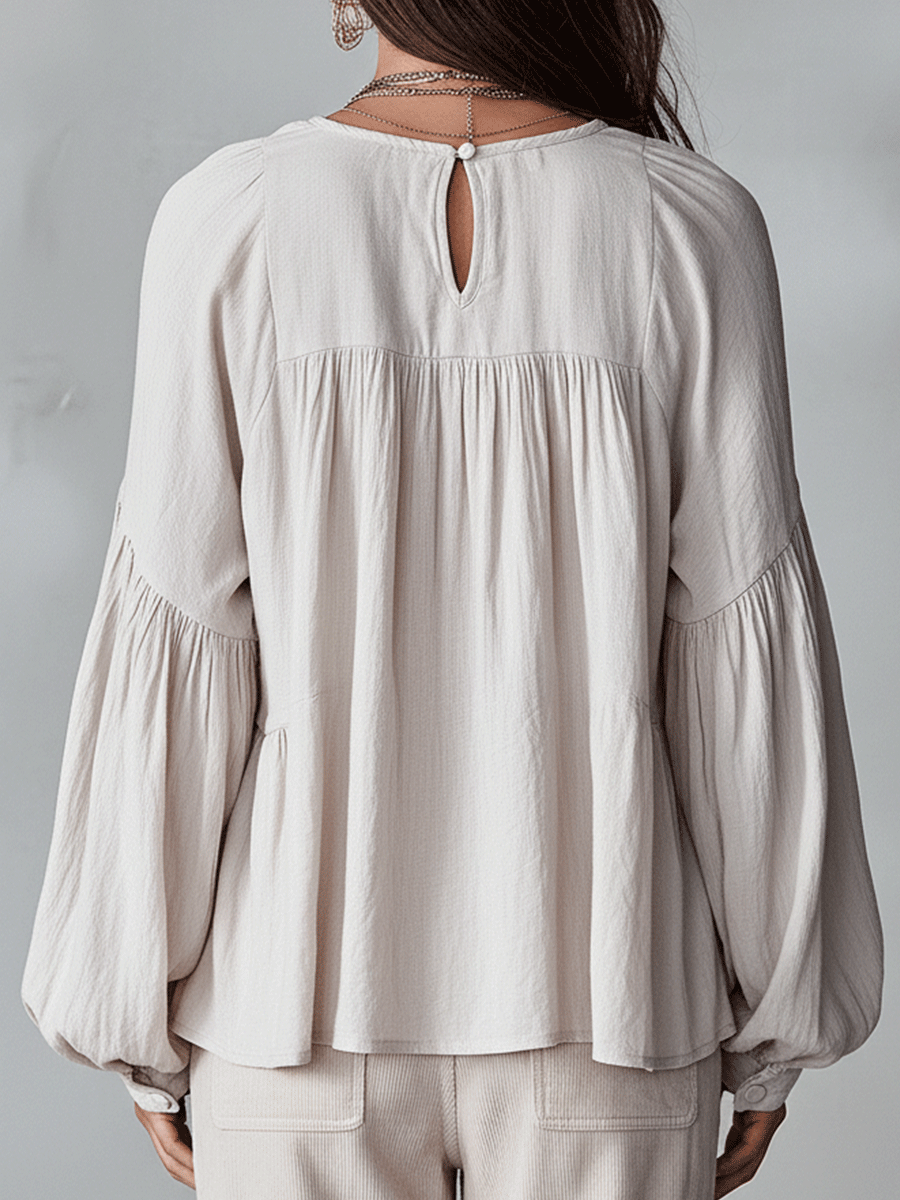 White vintage boho blouse - breathable summer top