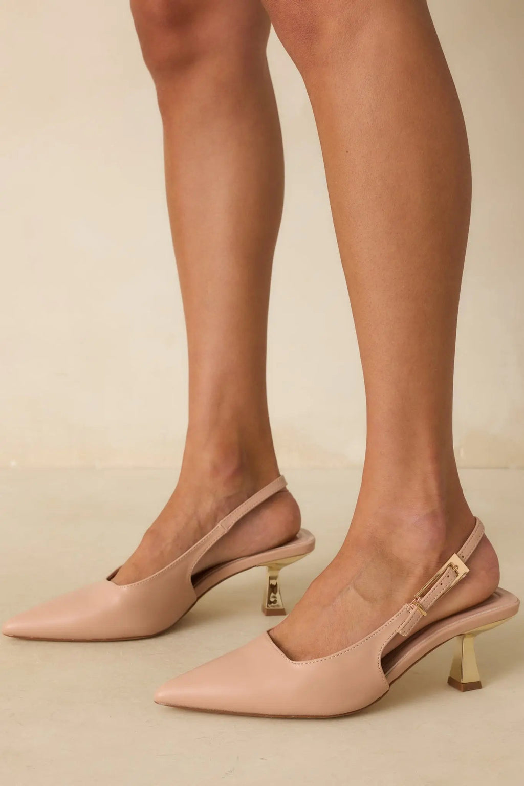 Women's By All Accounts Beige Faux Leather Pointed Toe Kitten Heels | Heel measures 2.5" 0