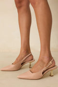 Women's By All Accounts Beige Faux Leather Pointed Toe Kitten Heels | Heel measures 2.5" 0