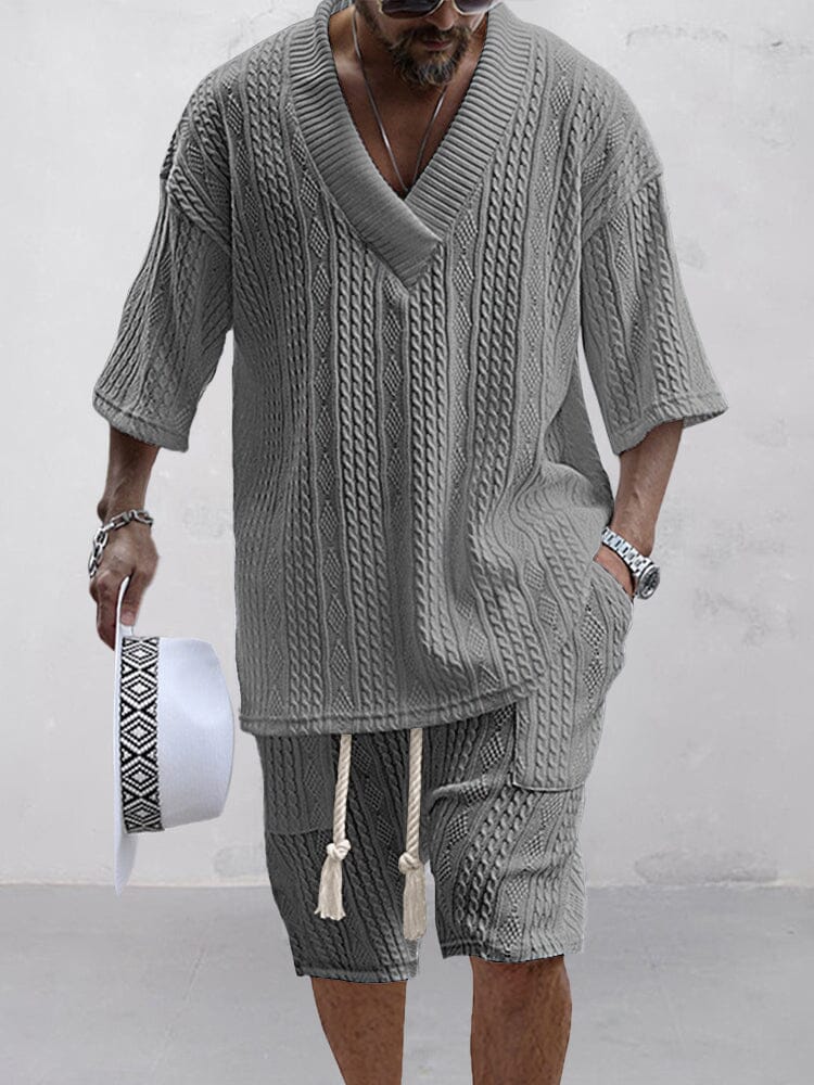 Cable Knit Matching Set — Tee & Shorts Loungewear