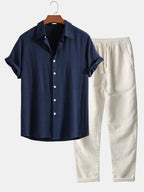 Casual Men's Matching Set | Short Sleeve & Drawstring Co-Ord