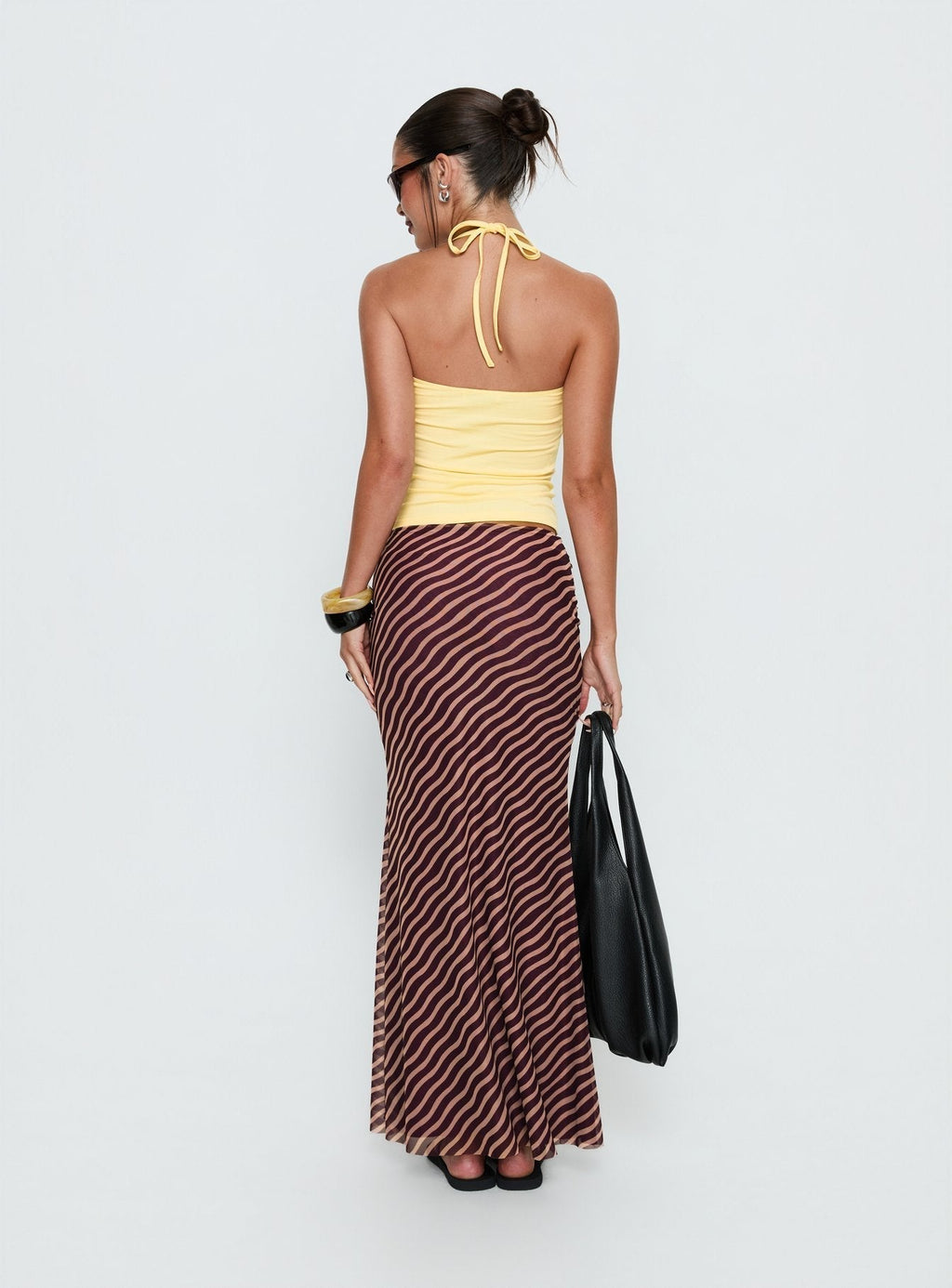 Women's Caviar Tie Maxi Skirt Brown Stripe | Maxi skirt in stripe print with a tie design 4