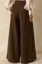 Women's Chart the Course Dark Brown Wide Leg Button Pants | 95% Polyester & 4% Spandex 5