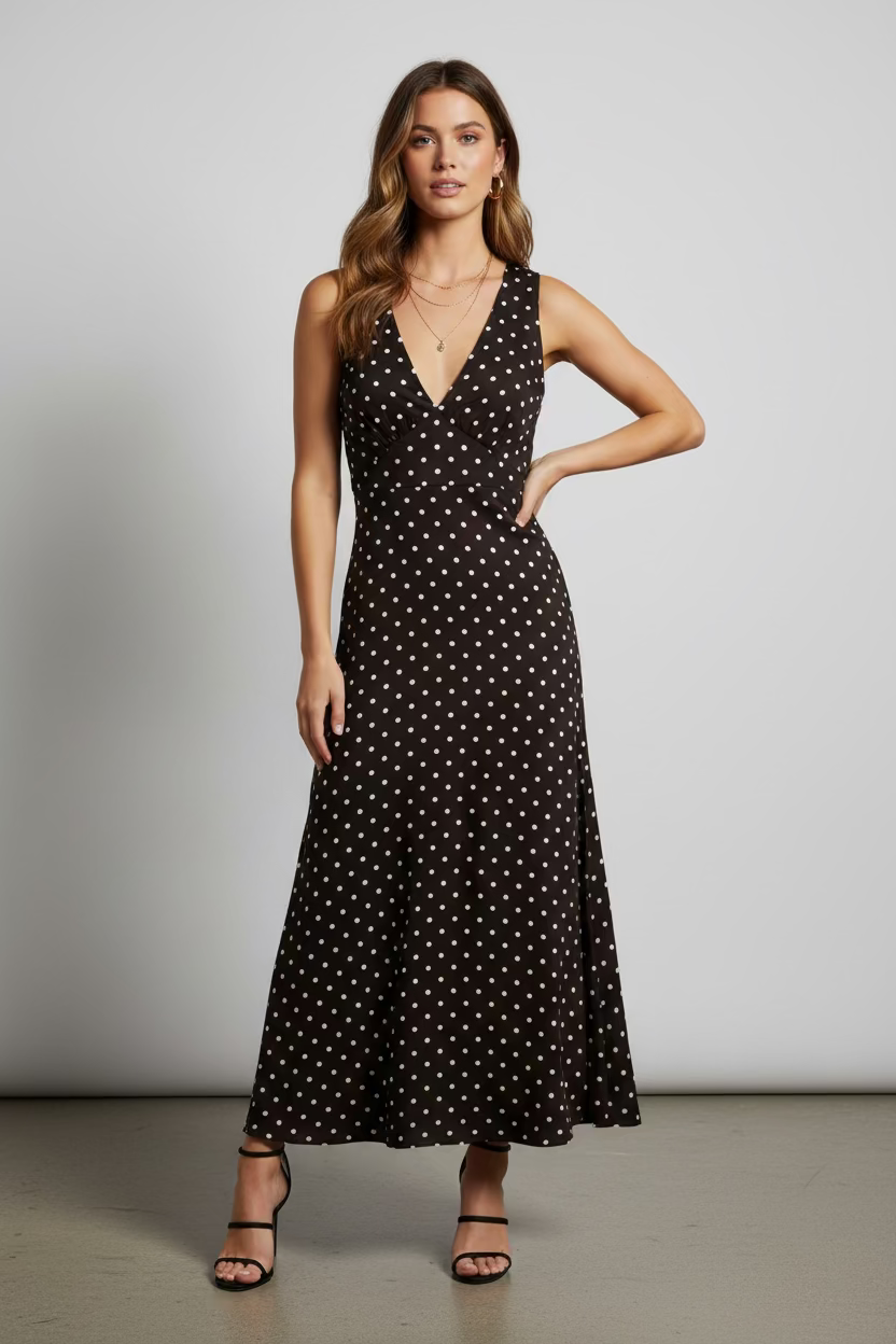 Classic Polka Dot Midi Dress — Women's