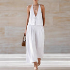 Chic Women's Sleeveless Vest & Wide-Leg Matching Set | Lace-Up Summer Co-Ord