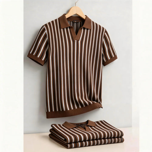 Classic Striped Polo Shirt | Lightweight Knit Golf Shirt for Men with Breathable Fabric