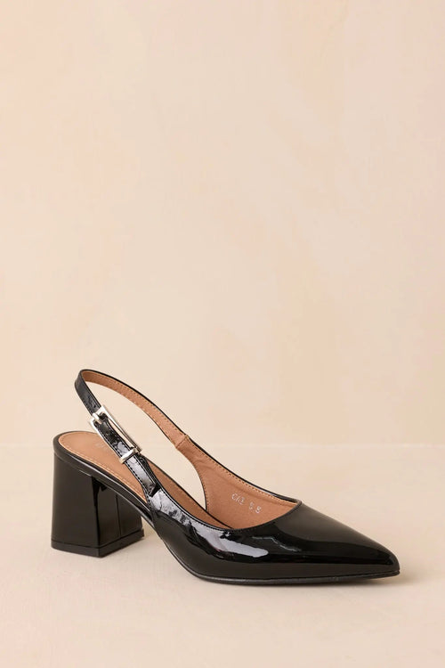 Women's Cloud Nine Nights Black Patent Slingback Block Heels | Heel measures 2.75" 1