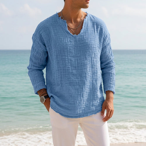 Coastal Breeze | Linen-Cotton Blend V-Neck Shirt with Relaxed Fit | Perfect for Casual Days Out