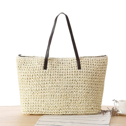 Coastal Escape | Large Straw Beach Bag with Stylish Design | Perfect Tote for Summer Adventures