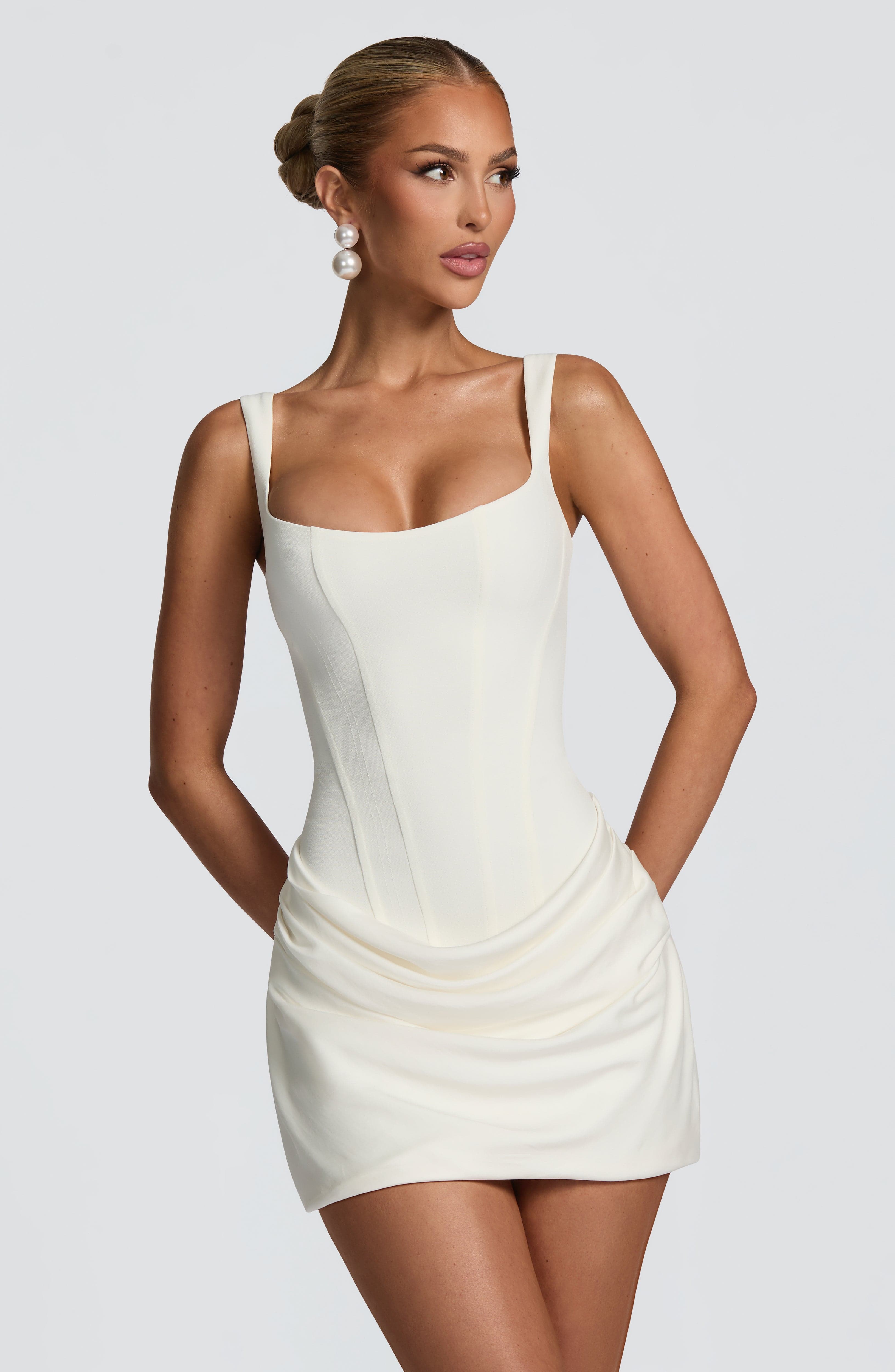 Cornelia Collection | Elegant Mini Dress with Structured Crepe and Lace-Up Back | Flattering Fit for Special Occasions