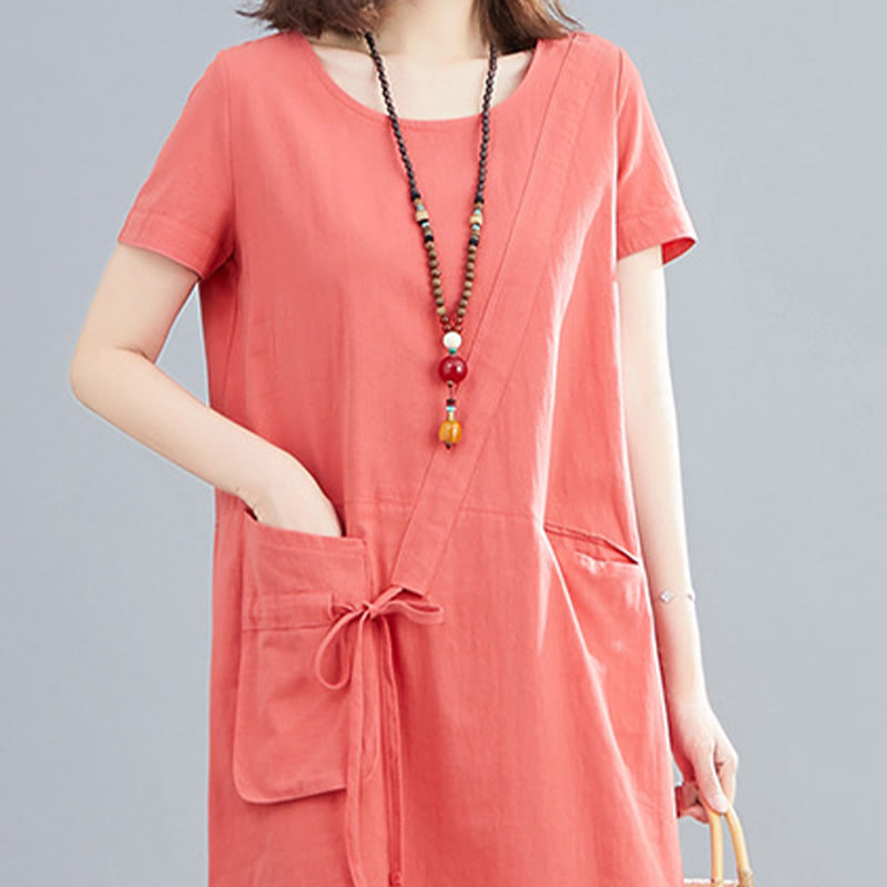 Cotton Linen Midi Dress – Women's Summer Dress with Pockets –...