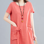 Cotton Linen Midi Dress – Women's Summer Dress with Pockets –...