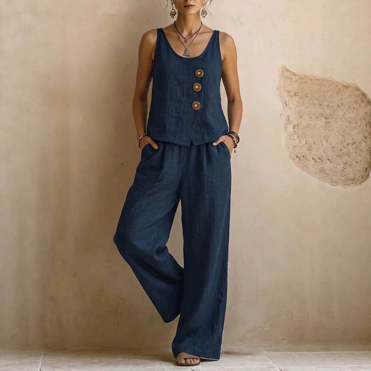 Linen blend | Women's Sleeveless Matching Set | Casual Comfort Co-Ord
