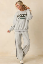 Women's Cozy Club Heather Grey Plaid Stripe Sweatpants | 50% Polyester & 50% Cotton Contrast: 98% Polyester 4