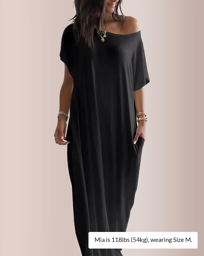 Curvvvy™ Solid Batwing Sleeve Lounge Dress