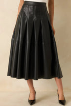 Women's Cut To Perfection Black Faux Leather Pleated Midi Skirt | 45% Polyurethane & 55% Polyester 5