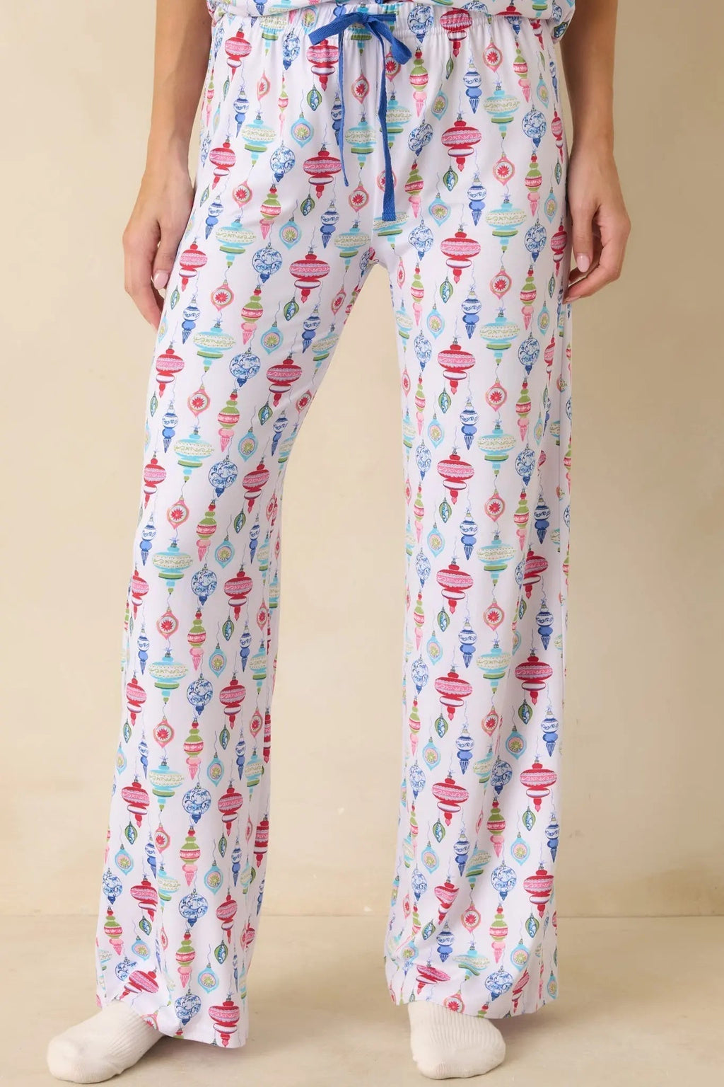 Women's Decked In Delight White Multi Ornament Pajama Pants | 95% Polyester & 5% Spandex 3