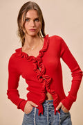 Elegant Cascade Ruffle Cardigan Sweater with Ruffled Detail | Stylish Layering for Women