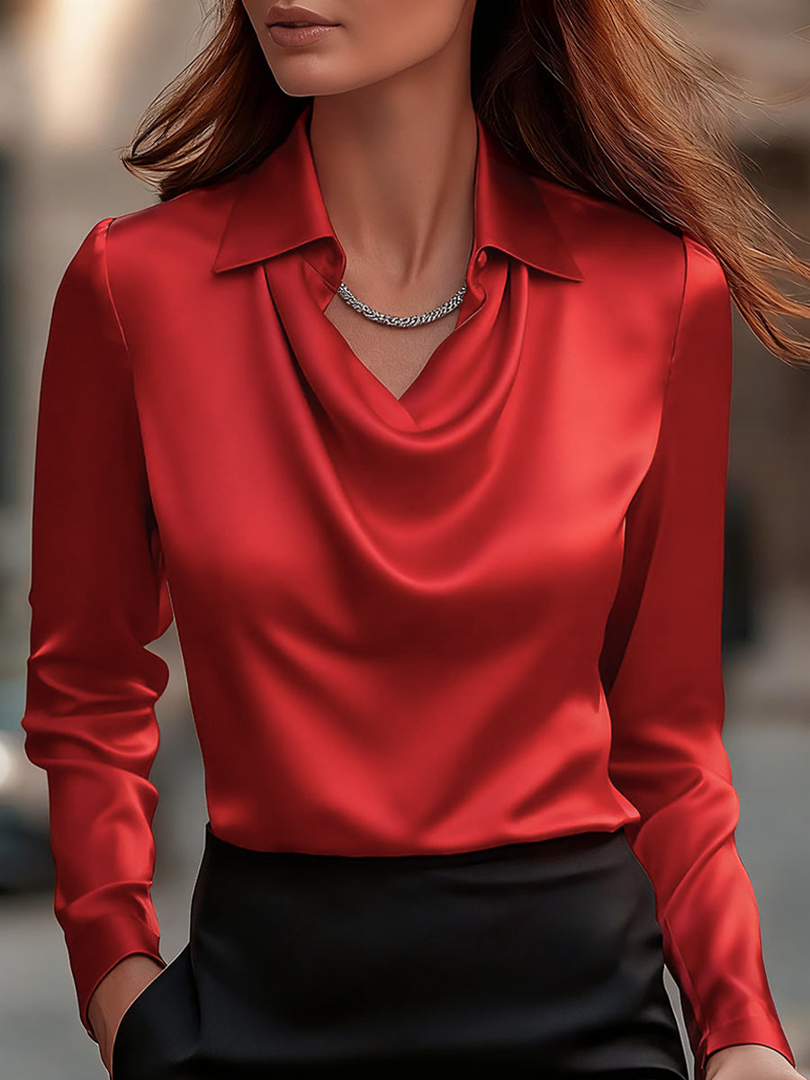 White Draped-Neck Blouse — Women's Elegant Top