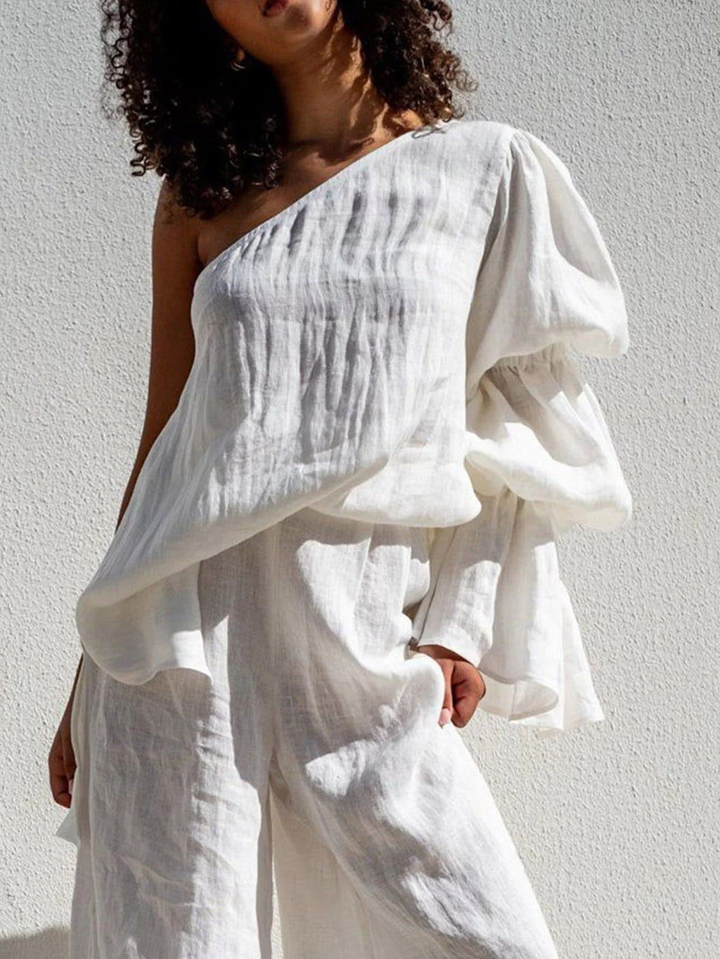 Elegant Collection | Women's White Blouse with Flared Sleeves | Stylish Summer Top for Casual Chic