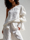 Elegant Collection | Women's White Blouse with Flared Sleeves | Stylish Summer Top for Casual Chic