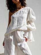 Elegant Collection | Women's White Blouse with Flared Sleeves | Stylish Summer Top for Casual Chic