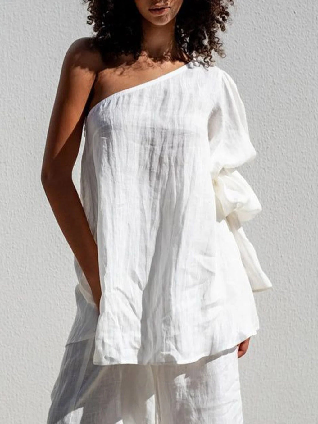 Elegant Collection | Women's White Blouse with Flared Sleeves | Stylish Summer Top for Casual Chic