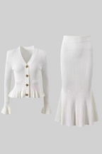 Elegant Knit Matching Set | Ruffled Hem & High-Waisted Co-Ord | Timeless Style