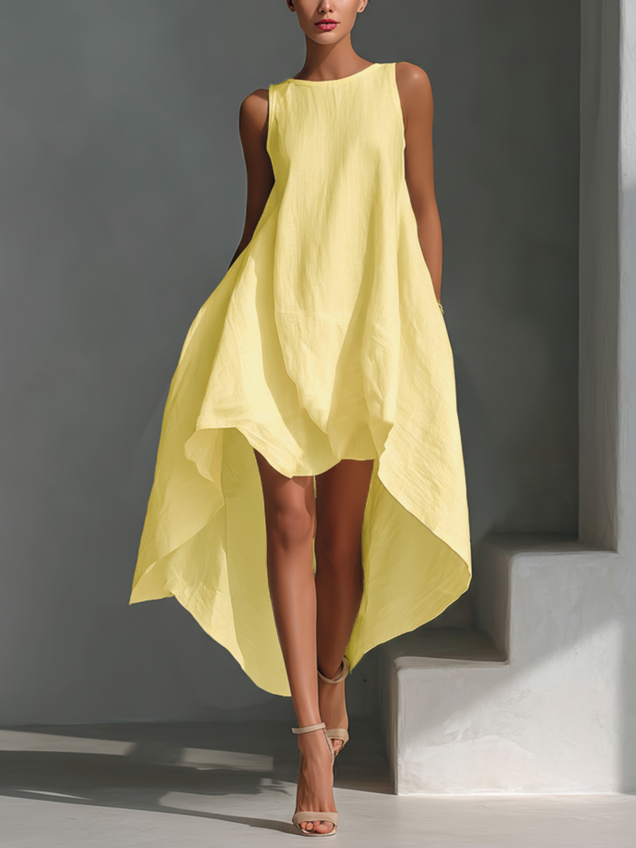 Sleeveless Linen Asymmetric Midi Dress