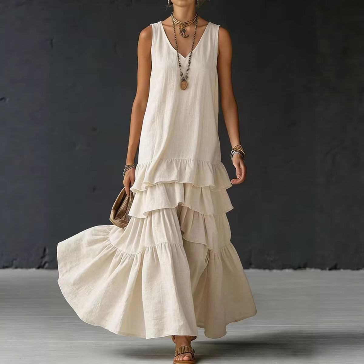 Sleeveless Ice-Silk Maxi Dress — Fluid Drape