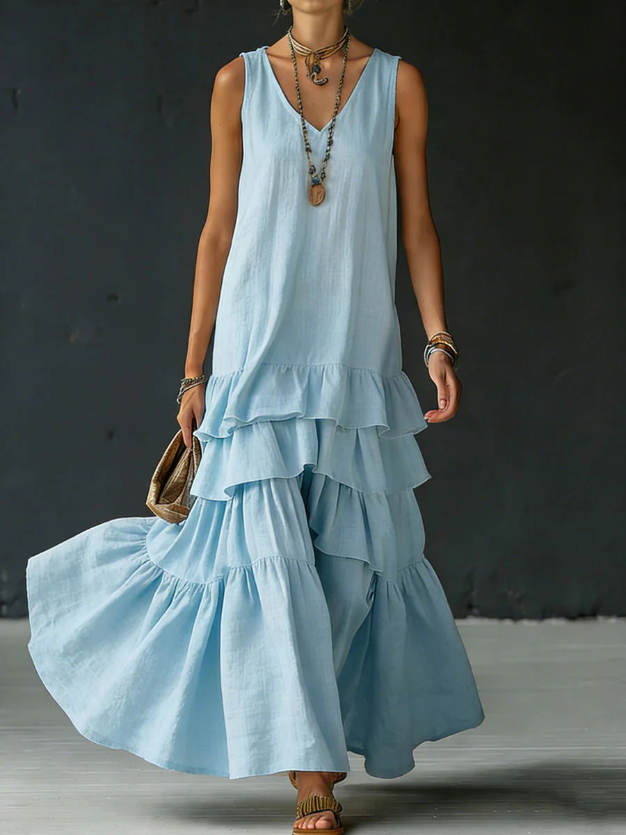 Sleeveless Ice-Silk Maxi Dress — Fluid Drape