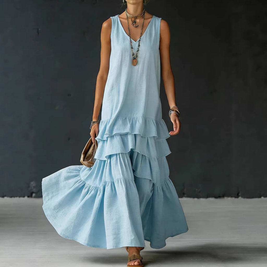 Sleeveless Ice-Silk Maxi Dress — Fluid Drape
